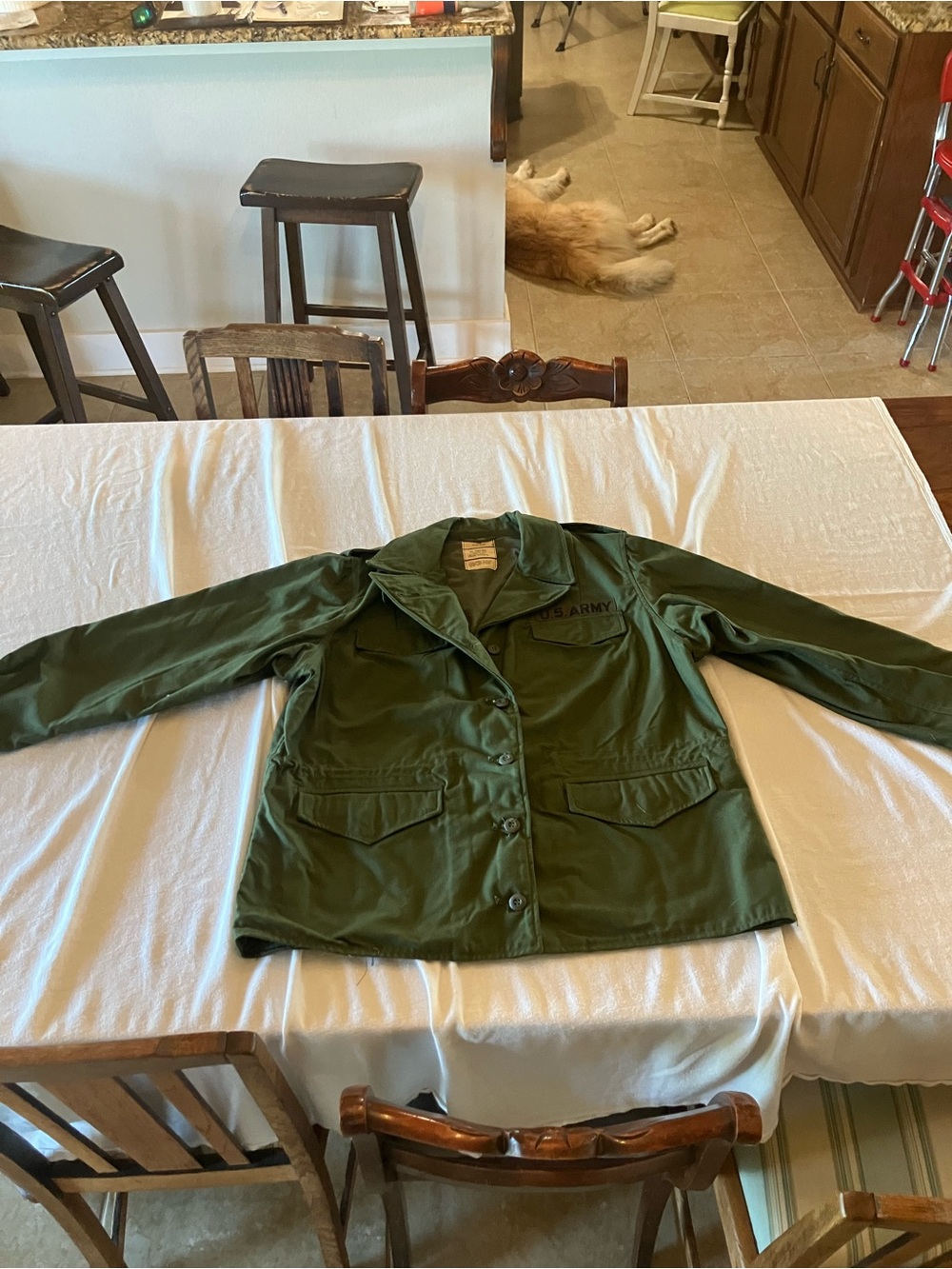 U.S. Army Olive Green Field Jacket with Name Tape, Size 18R